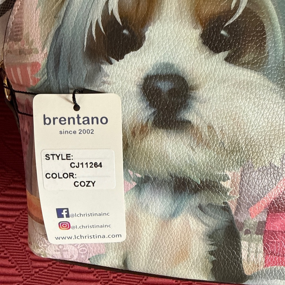 Brentano Crossbody Bag Dog Print Pink & White with Adjustable Strap - Picture 7 of 7